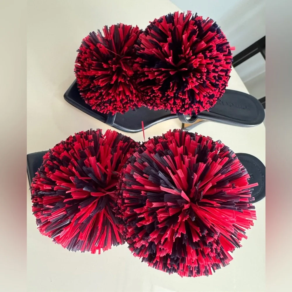 Bottega Veneta *NEW* Leather Navy Blue & Red Pom Pom Shoes- Size 6 - Picture 5 of 12